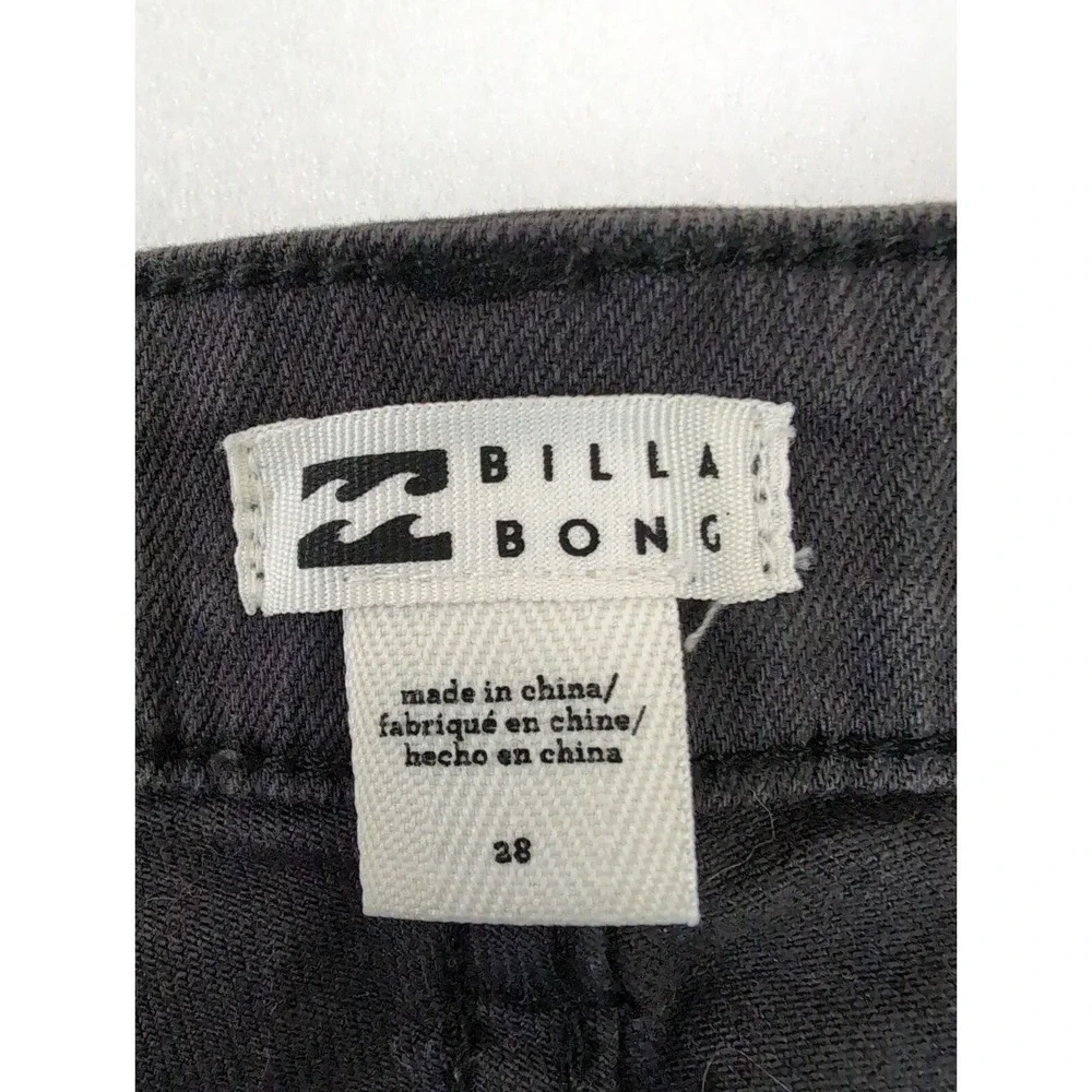 Billabong Button Fly Jean Shorts Women 28 Black Distressed Beach Festival Grunge